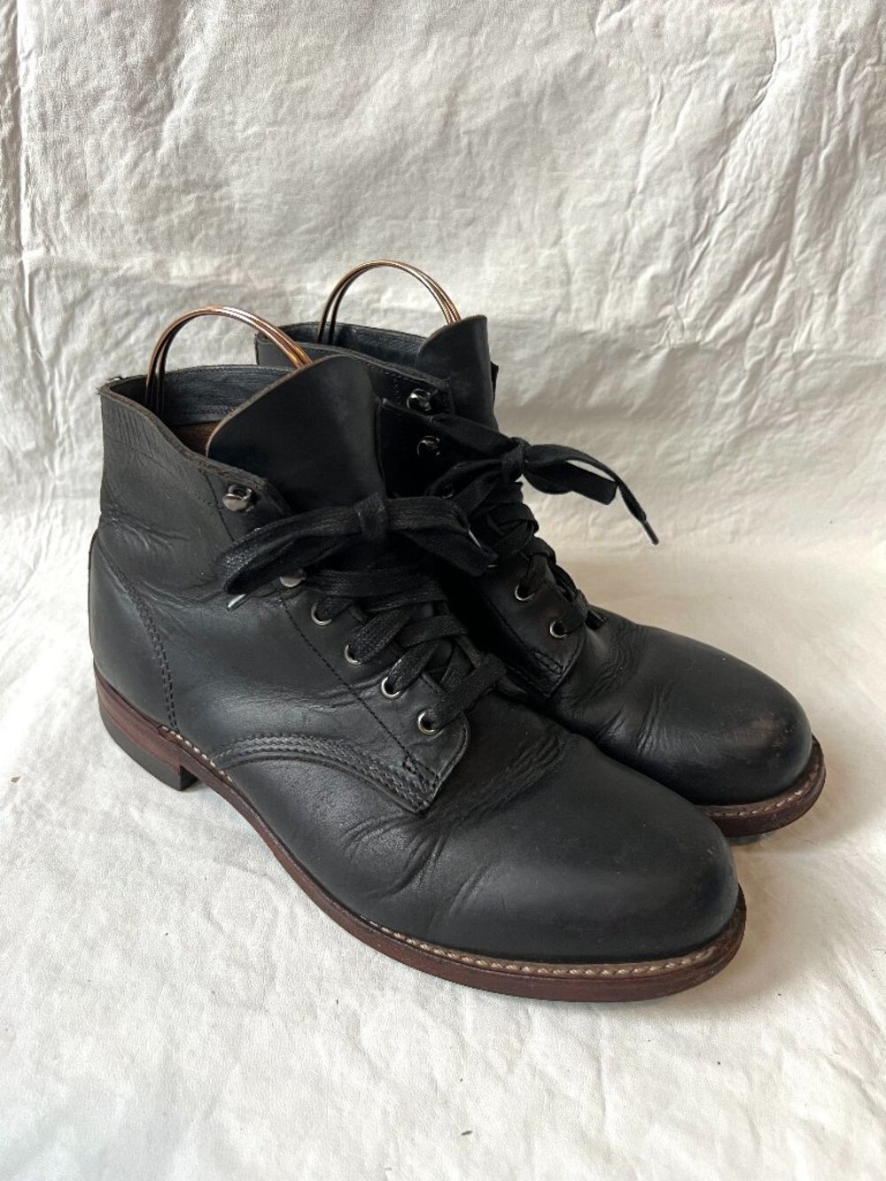 Wolverine 1000 Mile boots black leather lace up US mens 8.5 D plain toe classic